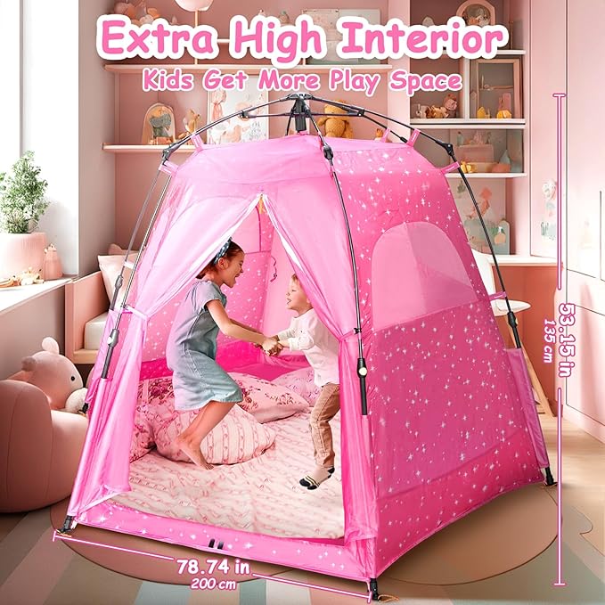 Princess Pop-up Play Tent for Girls: 78"x66" Large Playhouse Castle for Kids Indoor & Outdoor (Pink)