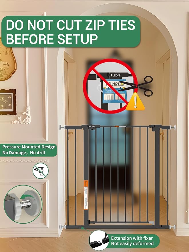 36" Extra Tall Baby Gate for Stairs, 29.5-40.5" Wide Dog Gate for Doorways, Walk Thru Auto Close Metal Pet Gate for The House, Stairs and Doorways, Child Gate Pressure Mounted Dog Gate Indoor - Black