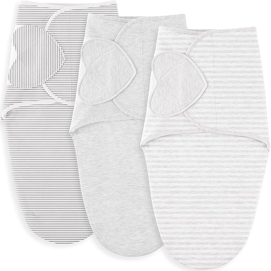 Susurration Swaddle Sleep Sacks 3 Pack 100% Muslin Cotton Swaddle Blanket Small Baby Wrap for 3-6 Months Newborn Girls,Boys,Infants Essentials,Adjustable Wearable Sleeping Sack (Grey, 3-6 Months)