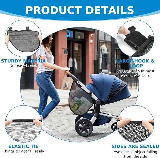 Accmor 2 Pack Universal Stroller Organizer, Side Sling Stroller Organizer, Mesh Cargo Net Stroller Storage Caddy, Stroller Bag Accessories Fits for Uppababy, Nuna, Baby Jogger, Britax, Doona Strollers