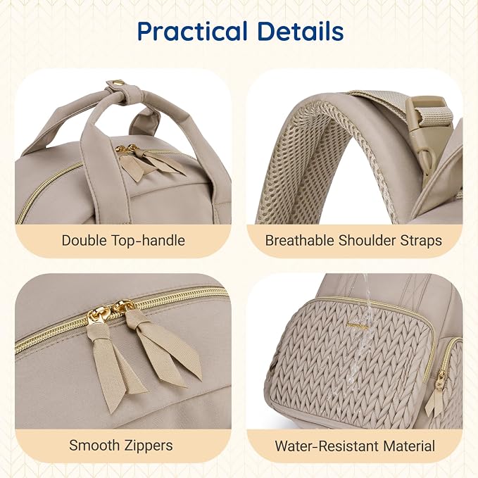 mommore Diaper Bag Backpack, Stylish Travel Baby Bag with Insulated Pockets, Changing Pad and Stroller Straps for Toddler (XS-Brown Taupe, Mini-16L)