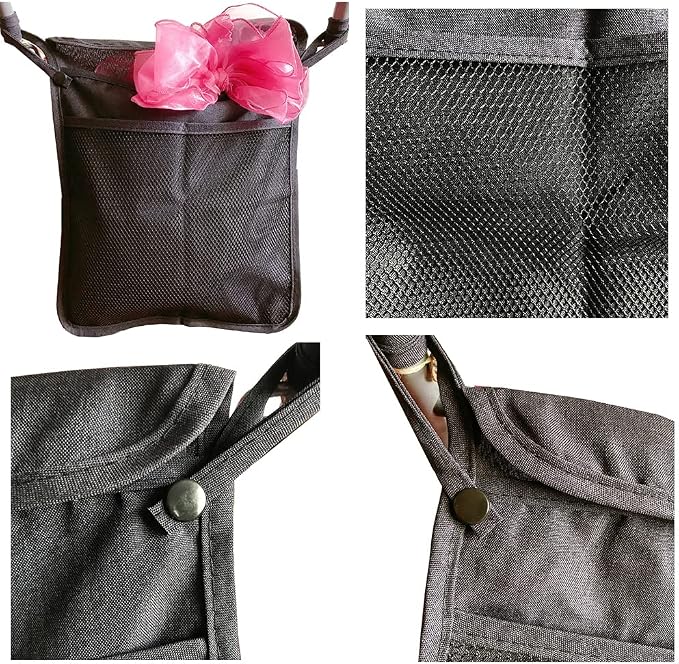 2PCS Pack Baby Stroller Organizer, Toddle Mesh Stroller Organizer for Bottle Nappy Baby Cloth, Detachable Straps,Set With Side Sling Stroller Cargo Bag(BLACK B)