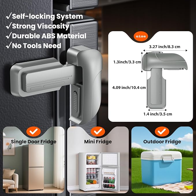 2 Pack Fridge Locks, Refrigerator Door Lock for Kids Baby Safety, Durable ABS Child Proof Freezer Latch to Keep Door Closed, Easy Install Child Lock for Fridge, No Tools Need or Drill