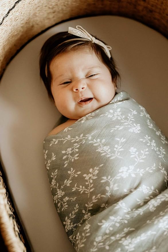 Mini Wander Swaddles for Newborns Muslin Swaddle Blankets - Breathable Soft Receiving Blanket Baby Essentials | 47 x 47 Cotton - Bloom (Blue)