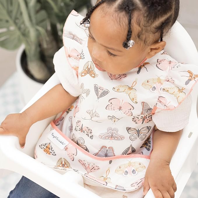 Tiny Twinkle Mess Proof Baby Bib for Girls | Waterproof Toddler Bib for Eating | Baby Apron for Feeding | Machine Washable | Perfect Shower Gift (Flutter, 6??4M)