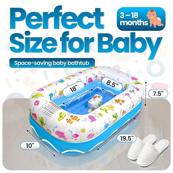 Mommy's Helper | Inflatable Under The Sea Baby Bathtub, Collapsible Safe Baby Bath Tub with Anti-Sliding Saddle Horn Seat, Must Have Travel Toddler Bath, Portable Bathtub Recommended Months 3 to 15