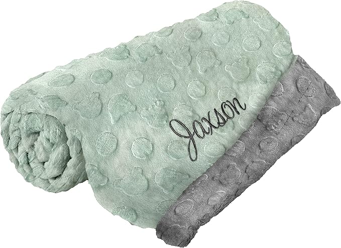 berry bebe Personalized Baby Blankets for Baby Boy, Plush and Luxurious Velour Bear Design, Opal Blue and Gray Customized Baby Blanket