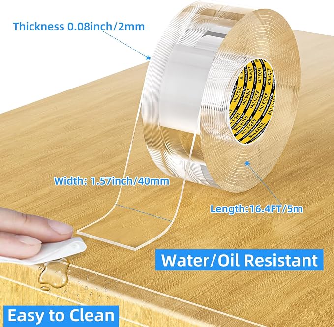 2Pack Clear Edge Protector Strip,1.57in x 16.4FT(32.8FT Total),Sharp Edge Wrap Cover Tape,Self Adhesive Protective Bumper Guards for Cabinet Door Desk Table Furniture,Kitchen Countertop,Waterproof