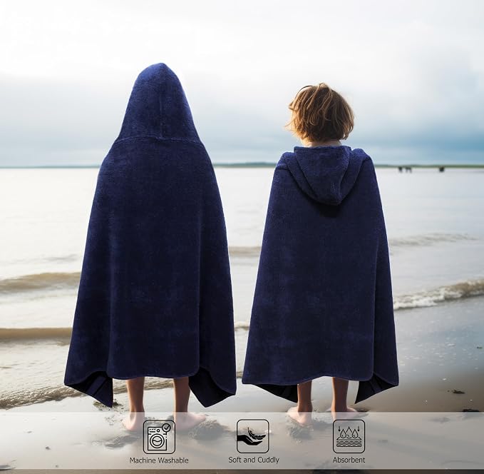 ORIGINAL KIDS Hooded Bath Towel Wrap - Ultra Soft 100% Cotton Terry Large Oversized Hooded Kids Towel - Toddler Big Kid Shower Pool Beach Towel - Absorbent Quick Dry Easy Care Gift - 30 x 54 - Navy