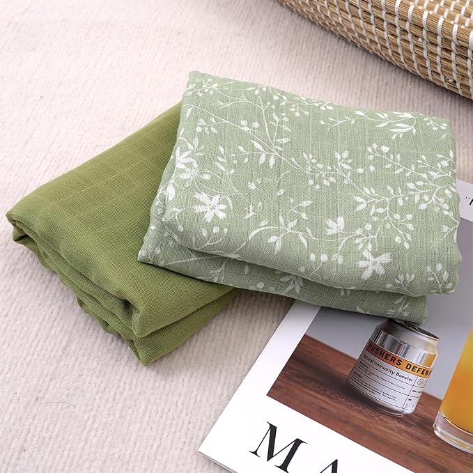 Muslin Swaddle Blankets for Newborns,2 Pack Baby Boys Girls Receiving Blankets Large 43X47 Inches Muslin Burp Cloths,Breathable Soft Swaddle Wrap Baby Essentials(Flower)