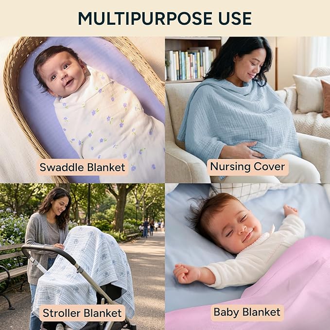 Muslin Swaddle Blankets for Newborns, 3 Pack Multipurpose 100% Organic Cotton, Ultra Soft Breathable Receiving Blanket 47 x 47 inches, Swaddle Wrap for Baby Boys & Girls