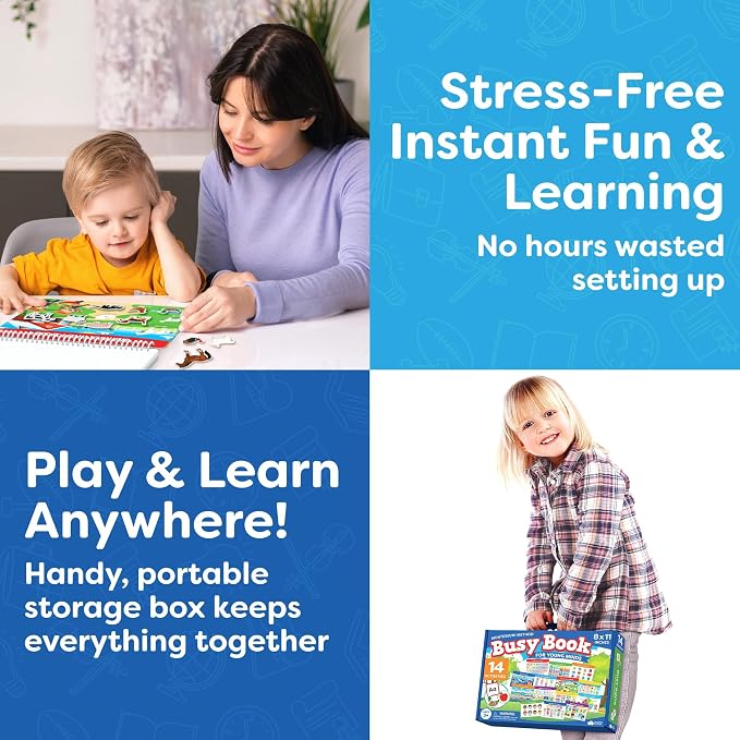 Montessori Preschool Busy Book For Toddlers Ages 3 And Up - Preassembled - Preschool Learning Activities Montessori Educational Toys - Gifts For 3 Year Old Boys, Toddler Learning Toys Activities