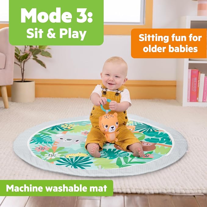 Bright Starts Wild Rainforest Foldaway Activity Gym with Carry Bag for Storage & Travel, Blue Green Jungle Play Gym, Newborns & Up