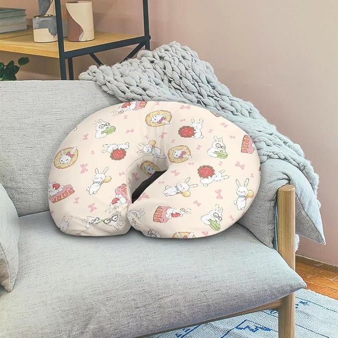 Rabbit Cake Nursing Pillow Detachable Newborn Original Breastfeeding Slipcover Case Removable Head Support Protector Cushion Essential with Hidden Zipper Easy to Use