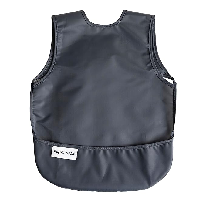 Tiny Twinkle Mess Proof Baby Bib for Boys | Waterproof Toddler Bib for Eating | Baby Apron for Feeding, Machine Washable | Perfect Shower Gift (Charcoal, 6??4M)