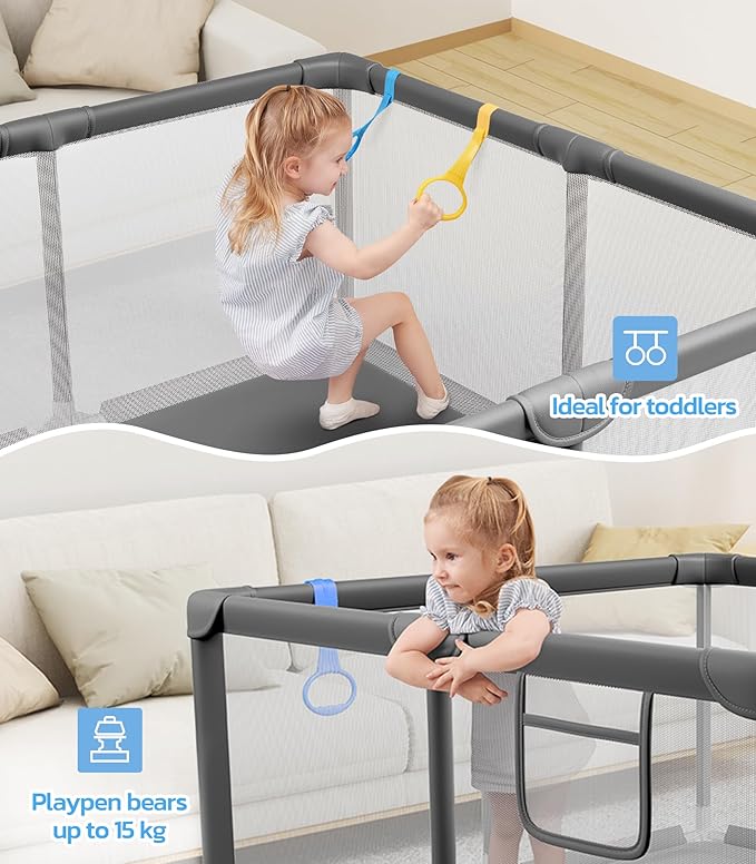 Dripex Baby Playpen, 47"x47" Small Playpen for Babies, Enhanced Safety Baby Play Yard for Indoor & Outdoor, Infant Play Pen with Soft Breathable Visible Mesh, Anti-Fall Design & Easy Setup, Grey