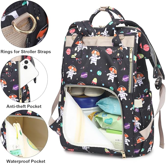 Dog Baby Diaper Bag Backpack for Women, Large Capacity Waterproof Maternity Travel Nappy Backpacks with Stroller Straps