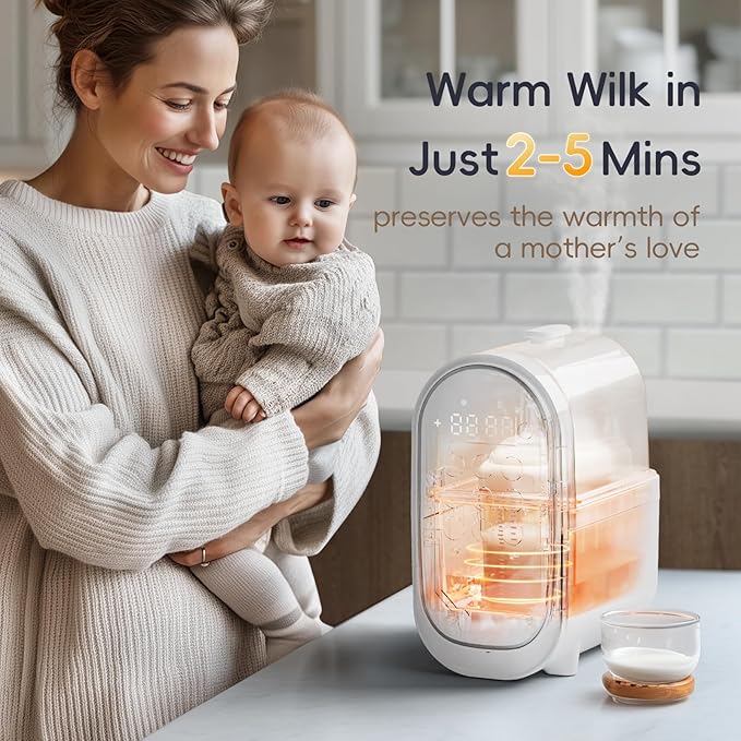 Bottle Warmer for Breastmilk, 11-in-1 Double Bottle Warmer Large Touchscreen with Night Light, Detachable for Easy Cleaning & Accurate Temperature Control, Timer, Milk Warmer for Baby