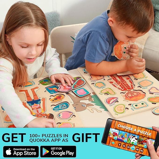 QUOKKA Puzzles for Kids – Montessori Puzzles for Toddlers 3-5 – Preschool Game Learning Human Body Parts Anatomy Skeleton – Educational Toys for Boy & Girl