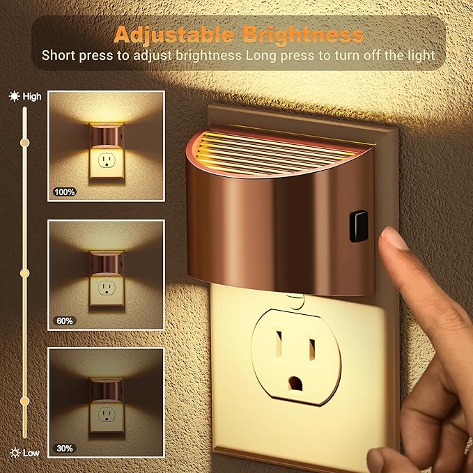 JandCase LED Night Lights Plug into Wall, 2 Pack Rose Gold Modern Night Lights, Dusk to Dawn Sensor Nightlight,0-100LM Brightness Adjustable, 3000K Soft White
