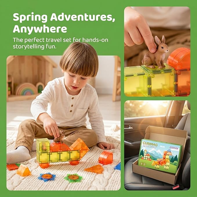 Magnetic Building Blocks (1.38 inches) Magnetic Tiles - 3D Building Blocks for Toddlers 1-3 & Kids Ages 4-8, STEM Educational Magnetic Toys