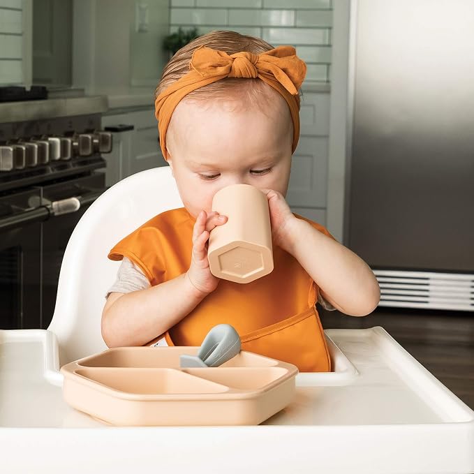 Tiny Twinkle Training Cup 2 Pack - Silicone Cups for Independent Drinking for Baby and Toddler, Baby Led Weaning Supplies Soft Open Cup For Baby (Sand, Coral)