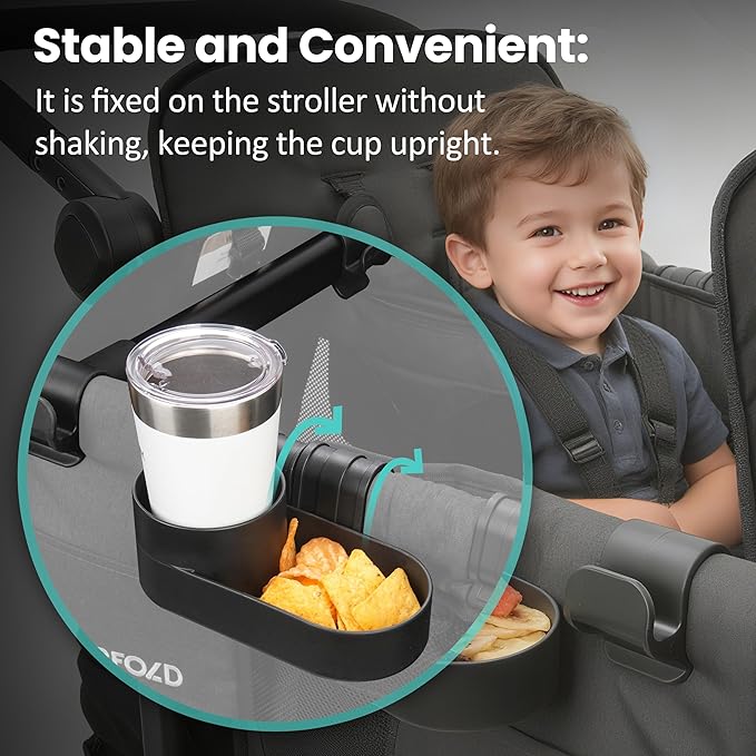 Wonderfold Wagon Snack Tray with Spill-Proof Cup Holders - Compatible with WONDERFOLD W2 & 4 Elite (2 & 4 Seats) | Kid Snacks & Drinks Tray, Detachable, Easy Install, Dishwasher Safe (2-Pack)