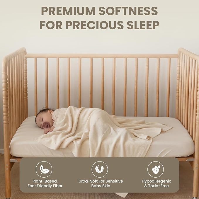 Pointelle 100% Tencel Baby Blanket 30x40 in, Warm White – Oeko-Tex Certified, Silky Soft Hypoallergenic Knit, Thermal-Regulating Swaddle & Receiving Blanket for Newborns