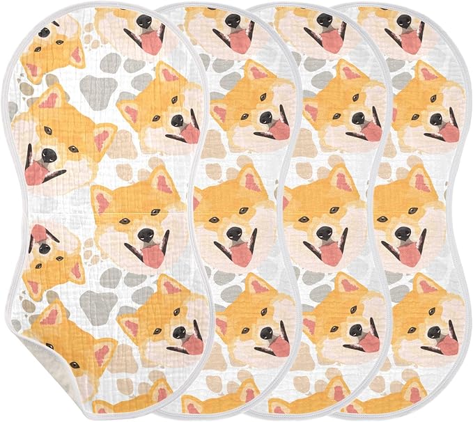 Muslin Burp Cloths for Baby Boys and Girls - 1-Pack Ultra Absorbent Shiba Inu Dog Muslin Washcloths, Newborn Towel, Milk Spit Up Rags, Burp Cloth Bib for Unisex, 22 x 11 Inch