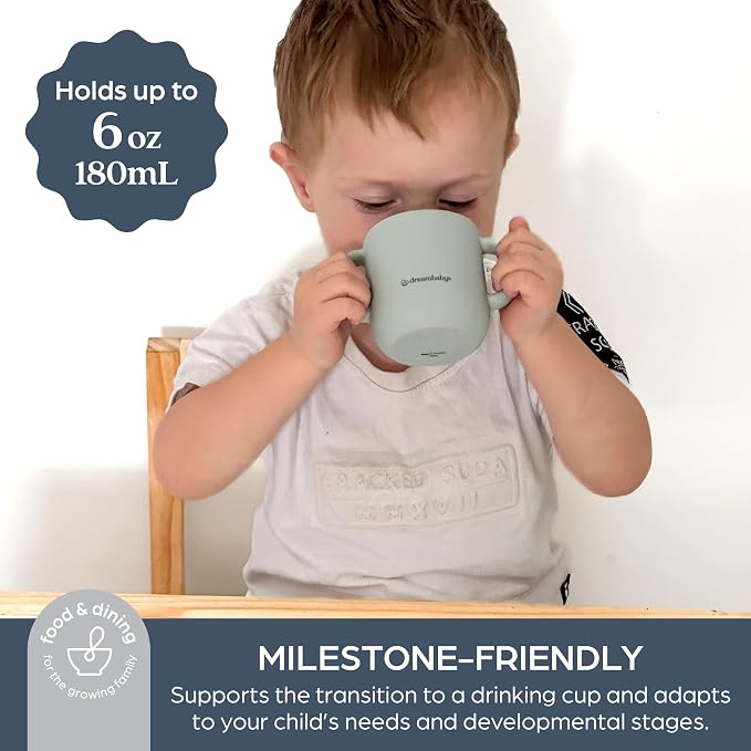 Dreambaby Silicone 3-in-1 Sippy Cup with Straw, Open Training Cup, and Snack Cup - Spill Proof Baby Snack Food Container, Seafoam, L5032A