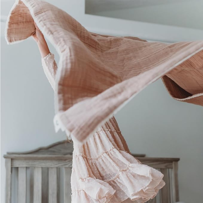 MakeMake Organics GOTS Certified Organic Cotton Muslin Soft Breathable Lightweight Swaddle and Comfort Organic Baby Blanket for Toddler Baby Boys and Girls - Pecan, 30" x 40"