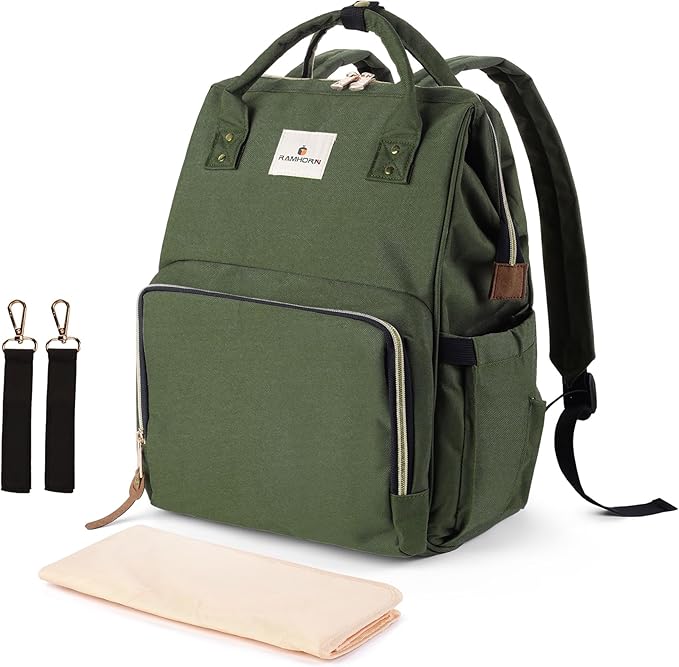 Ramhorn Diaper Bag Backpack for Women, Travel Backpacks with Insulated Bottle Pocket, Stroller Straps and Changing Mat