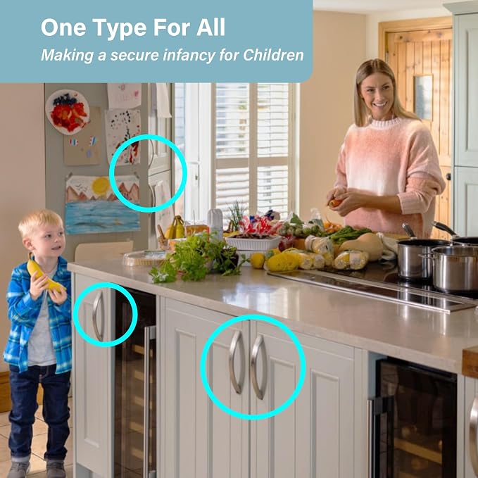 Child Safety Cabinet Locks - (6 Pack) Baby Proofing Latches, Cabinet Drawer Baby Safety Locks, Multifunction, Strong Adhesive Tapes Included, Easy to Use, No Tools Needed.