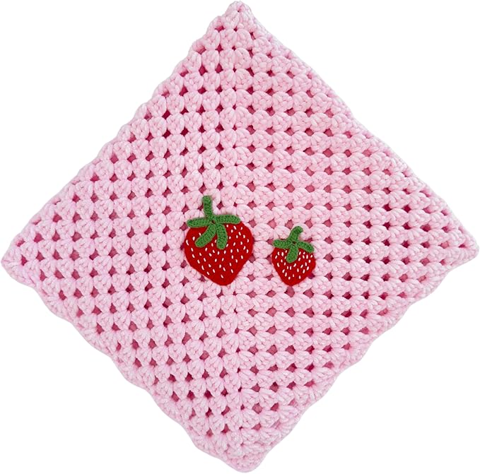 Handmade Baby Blanket with Crochet Strawberry Design ??Warm, Soft and Playful Gift for Babies, Perfect for Crib, Stroller, Everyday Comfort and Baby Shower