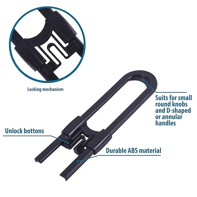 Sliding Cabinet Locks Baby Proofing ??Adjustable Child Safety Latches for Knobs & Handles ??10 Pack ??No Adhesive Drilling or Tools - Black