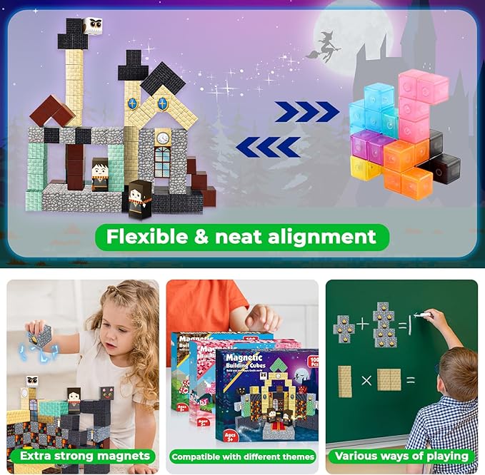 Goody King Magnetic Blocks |100PCS Magnetic Building Blocks Magic‘s House Magnetic Cube,Magnetic Blocks for Kids Ages 3-10,STEM Montessori Stacking Toy, Sensory Tiles Building Birthday for Toddlers