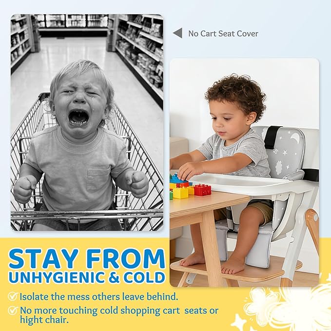Portable Baby Shopping Cart Seat, High Chair Cover for Outdoor Hygiene and Safety, One-Hand Installation Cart Seat Cover, Comfortable and Supportive Foam-Padded, Grocery Cart Baby Seat