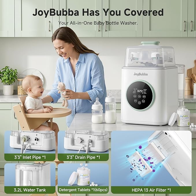 Bottle Wash, Sterilizer and Dryer, Modular Nesting Space-Saving Design, 4-Bottle Capacity, 9-in-1 Compact Wash & Sterilizer for Baby Bottles, Breast Pump Parts & Newborn Essentials