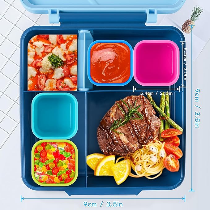 Ecurfu Silicone Dips Containers, 2x 4 oz Salad Dressing Container To Go, Condiment Container with Lids, Compatible with Most Bento Lunch Box (Blue/Green)