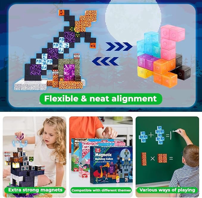 Goody King 150 PCS Magnetic Building Blocks,Dark Castle Set Magnetic Blocks,Magnetic Toys for Kids, Sensory Toy for STEM Learning Toys for Kids 3+ Boys and Girls Christmas Birthday Easter Gifts