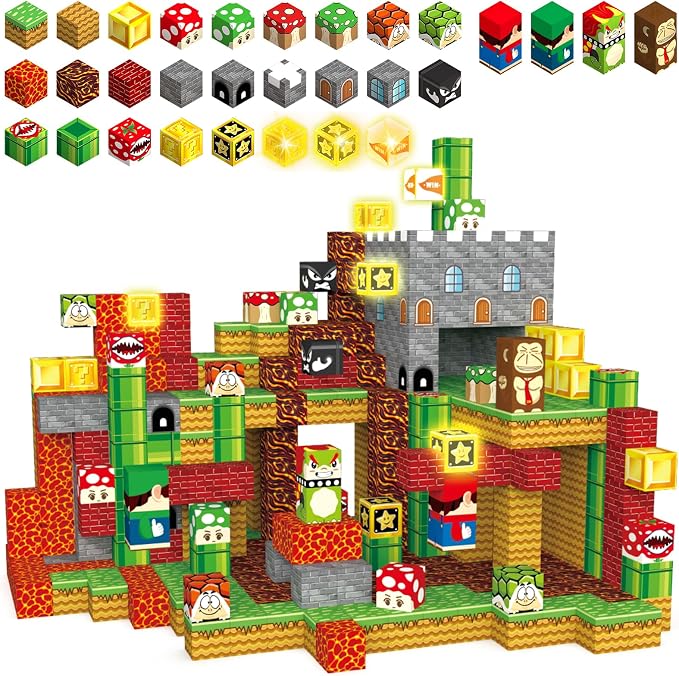 Daoyehsy 200PCS Magnetic Blocks Building Toys, 1" Light Up Building Blocks Magnet Cubes Tiles for Toddlers Boys Girls 3+, Build 3D World STEM Sensory Construction Toys