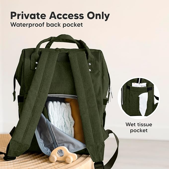 KeaBabies Baby Diaper Bag Backpack - Large Baby Bag for Boys, Girls, Waterproof Multi Function Travel Diaper Backpack with Changing Pad, Durable Travel Essentials for Moms and Dads (Dark Olive)