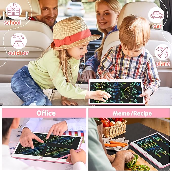 Hockvill LCD Writing Tablet for Kids 16 Inch, Toys for Girls Boys Drawing Pad for 3 4 5 6 7 Year Old Kids Toys, Christmas Birthday Gift for Kids, Toddler Doodle Board Travel Essentials - Pink