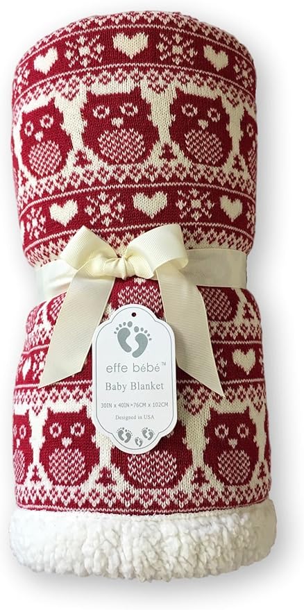 Snow Owl Cotton Knit Sherpa Baby Blanket 30?�x40??(British Red)