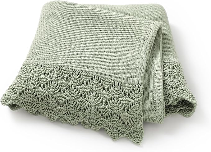 Hadetoto Baby Blanket Soft Cozy Cotton Cable Knit Crochet Receiving Crib Nursery Swaddling Blankets for Newborn Boys Girls (Baby Green)