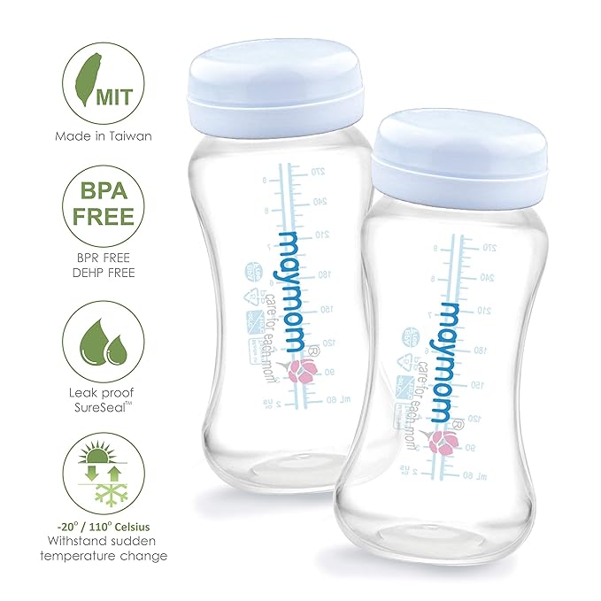 Maymom Wide-Mouth Milk Storage Collection Bottle with Travel Cap and Sealing Ring ; Replacement to Spectra S1 S2 Avent Natural Avent Classic Bottles, Motif Luna, Twist Bottles, Ameda MYA Bottle; 4pc