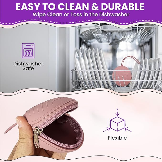 HippoBaby Silicone Pacifier Holder Case 2-Pack ??BPA-Free, Food-Grade Silicone ??Zippered Travel Pacifier Organizer ??Portable Baby Case for Pacifiers, Teethers & Essentials ??Dishwasher Safe