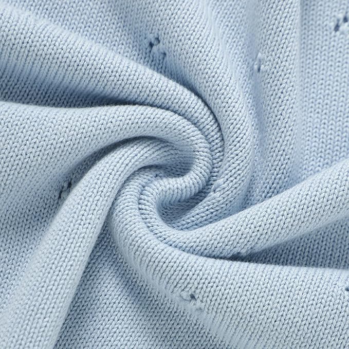 Hadetoto Cotton Lace Knit Baby Blankets, Super Soft Lightweight Crib Blanket for Infant Boys Girls, Nursery Bedding (Light Blue)