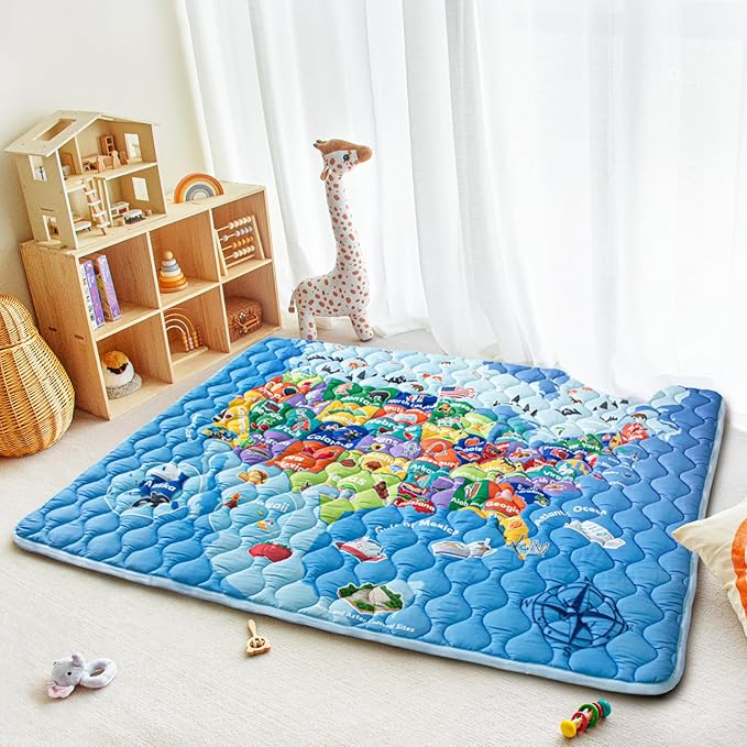 Baby Play Mats for Floor, 71?�x59??Upgraded Thickness & Larger Super Soft Playmat for Babies and Toddlers, Foldable Washable, Upgrade Anti-Slip Crawling Mat for Playpen(Map)
