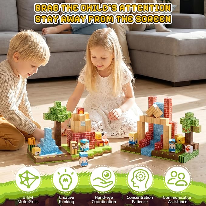 100PCS Magnetic Blocks, Magnetic Building Blocks, 0.98in Magnetic Building, STEM Game Stacking Toys for Kids, Birthday Gifts for Boys and Girls Age 3+ Years Old